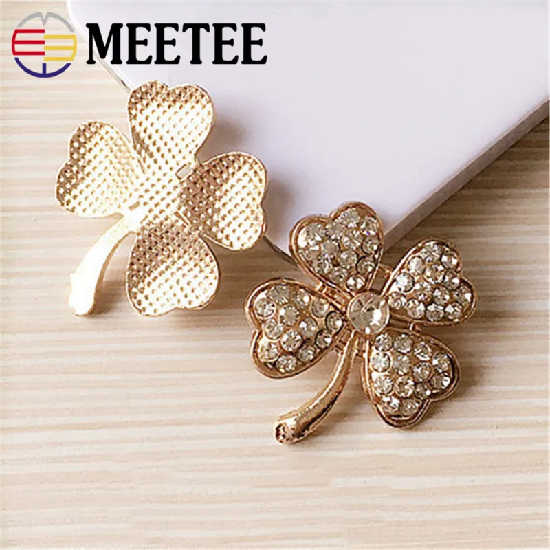 Meetee 10pcs Rhinestones Four Leaf Clover Flowers Button Decoration Buckle Handmade Hair Clip Accessories DIY Materials ZK571 | Дом и сад