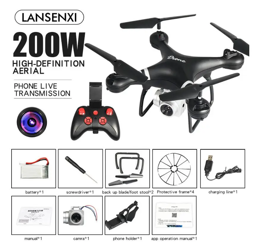 200W Camera Black Новейший Радиоуправляемый Дрон Квадрокоптер с Wifi FPV камерой Радиоуправляемый вертолет 20 мин Время полета Профессиональный Дрон VS DJI Phantom 4 Дрон - Цвет: 200W Camera Black