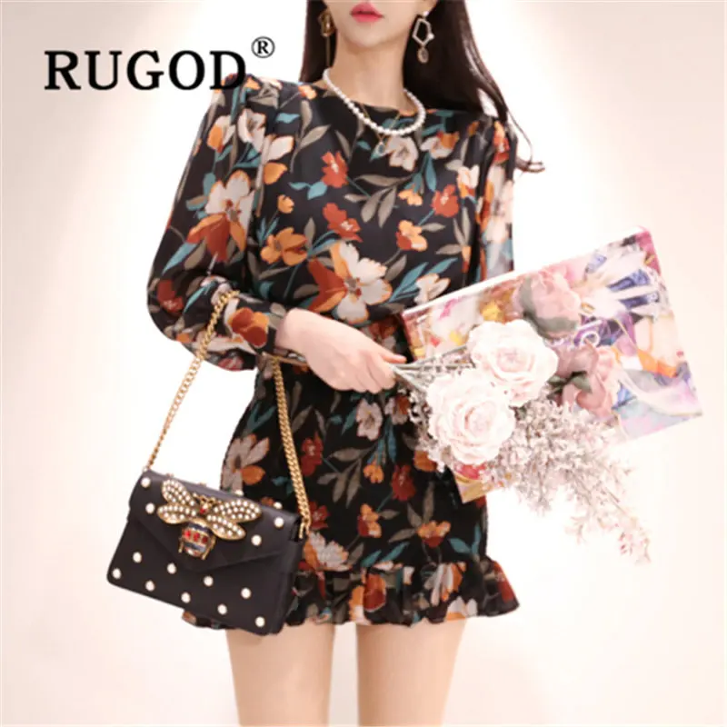 Женское облегающее платье RUGOD летнее в Корейском стиле с принтом длинными