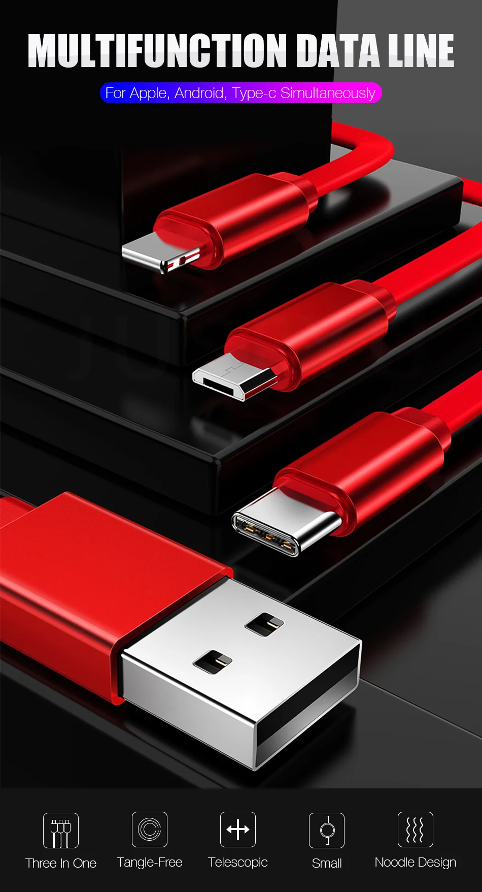3 в 1 usb type C Micro USB кабель type-c для iPhone X XS MAX XR Телескопический зарядный кабель 120 см A Быстрая зарядка USB C кабель