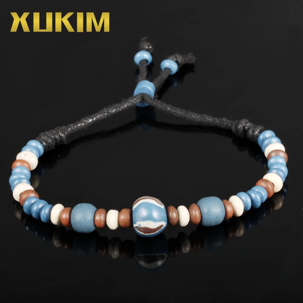 Xukim ювелирные изделия модный синий браслет с керамическими бусинами веревка