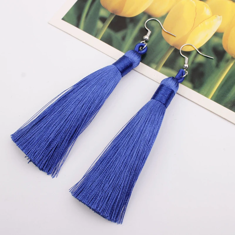JZTOP богемные длинные висячие серьги с кисточками Женские Ретро Разноцветные
