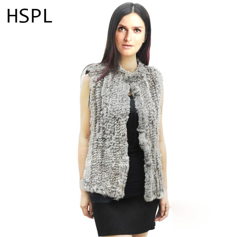 

HSPL Large Size Short Rabbit Fur Knitted Gilet Women Free Shipping