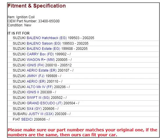 Катушка зажигания для Suzuki Aerio Baleno Jimny Liana Swift SX4 Carry OEM 33400-65G00 33400-65G01 33410-77E01