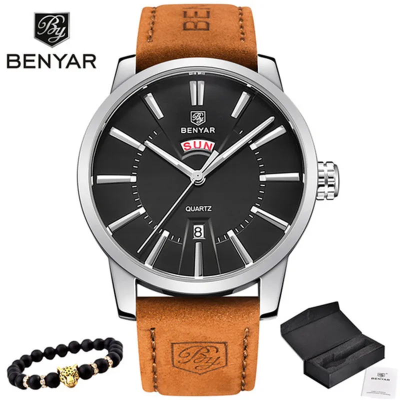 

2019 NEW Luxury Brand BENYAR Men Sport Watches Men's Quartz Clock Man Army Military Leather Blue Wrist Watch Relogio Masculino