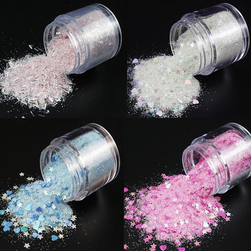 

1Pot 7Color Choice Iridescent Glitter Moon,Star,Heart Shape 0.2-3mm Glitter rainbow For Eye Body Nail Chunky Glitter Flakes 10ml