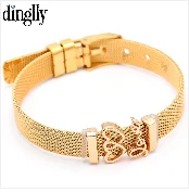 DINGLLY модные новые черные сетчатые браслеты из нержавеющей стали для женщин ключ-сердце, замок на велосипеде золотые бусины бренды браслеты подарок