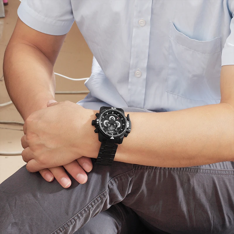 Мужские кварцевые часы с хронографом из нержавеющей стали|Мужские спортивные