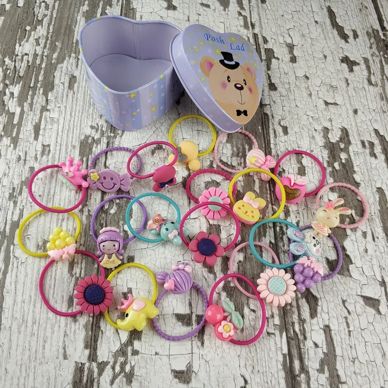 Mixed Styles 20 Pcs/Lot New Gift Box Packed Girls Cute Cartoon Elastic Hair Band Headwear Scrunchies Rubber Bands Accessory | Детская