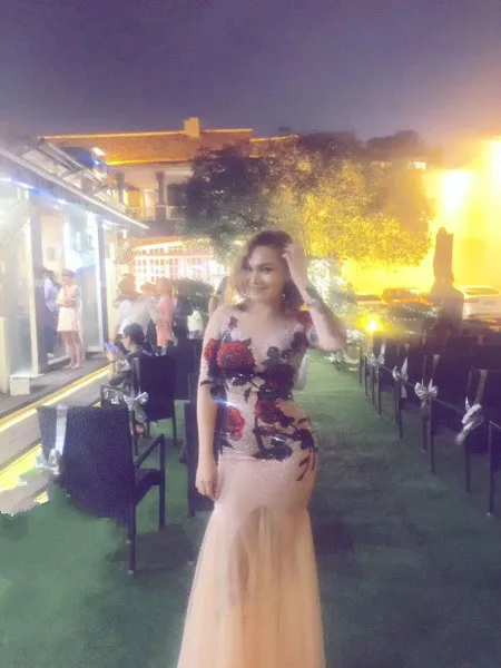 

Sparkly Rhinestones Red Rose Dress Women Sexy Full Stone Long Big Mesh Tail Dress Costume Prom Birthday Celebrate Party Dresses