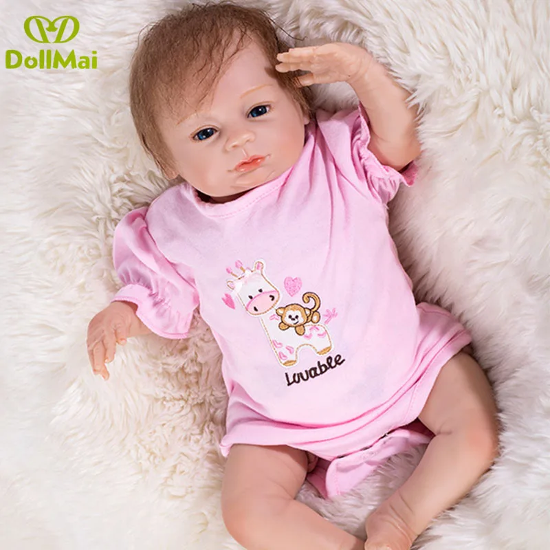 

Realistic Newborn About 22" 46~55cm Handmade Lifelike Newborn Baby Doll Reborn Soft Silicone Vinyl Hair Rooted Gift for Girl