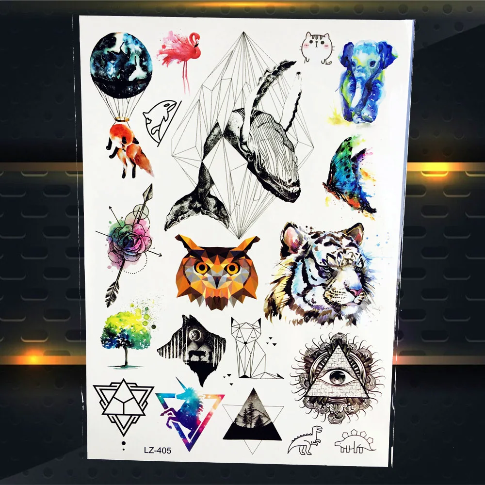 Геометрические Животные с компасом временная татуировка наклейка имитация льва