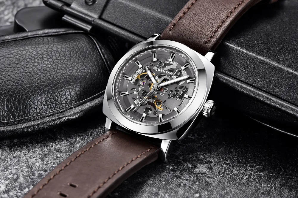BENYAR Новые автоматические часы со скелетом мужские водонепроницаемые s Tourbillon механические часы Топ бренд Роскошные наручные часы Relogio