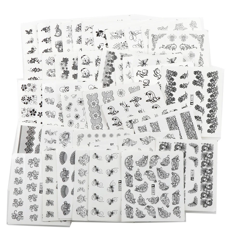 

40 Sheets Water Transfer Random Black Flower Butterfly Series Nail Art Sticker DIY Fashion Wraps Tips Manicure Tools