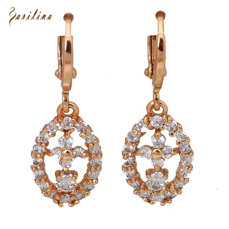 Изящные серьги E129 с австрийскими кристаллами золотые и белые кубические