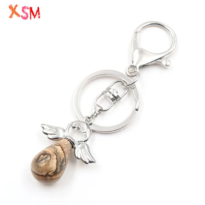 Picture stone XSM натуральный камень брелки аметисты Роза кварца Белый Рок Кристалл Подвески Крылья Ангела капли воды Висячие брелки - Color: Picture stone