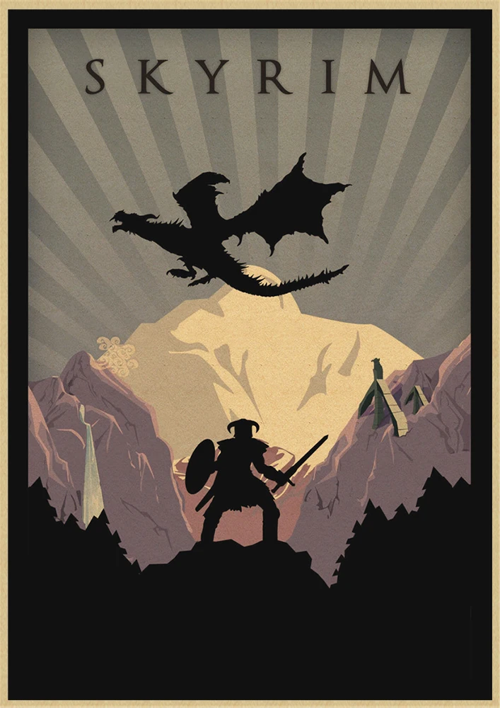 The Elder Scrolls Skyrim игра крафт-игра плакат домашний интерьер украшения рисунок core наклейки на стену - Цвет: Цвет: желтый