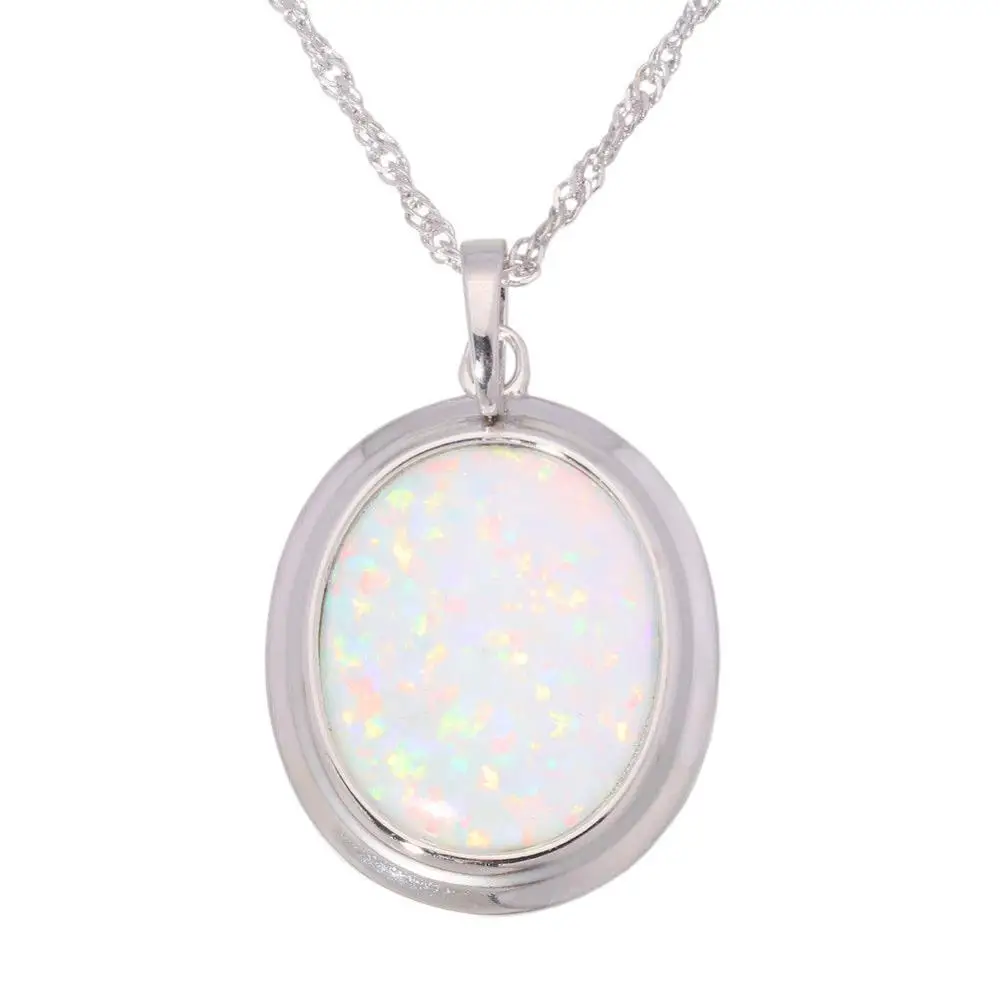 White Opal CiNily небесно-голубой и белый огненный опал камень ожерелье и кулон посеребренный овальный большой висячий Шарм шикарные летние ювелирные изделия женщина девушка - Окраска металла: White Opal