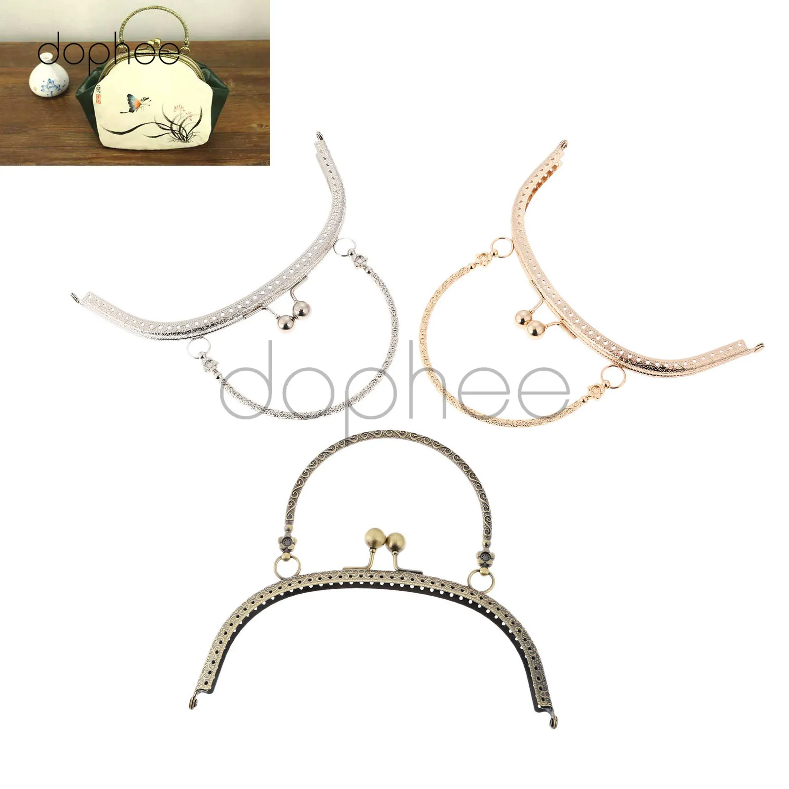 

dophee 1pcs 16.5cm Arch Flower Meta Frame Kiss Clasp Handle Lock 3Colors For DIY Coin Bag Accessories