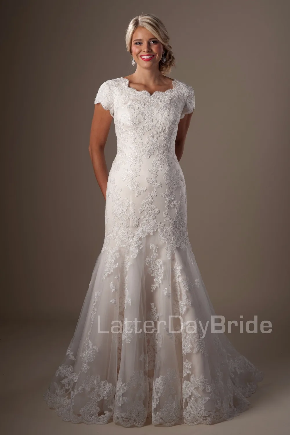 2019 силуэт Русалка скромная Свадебные платья с коротким рукавом кружевные