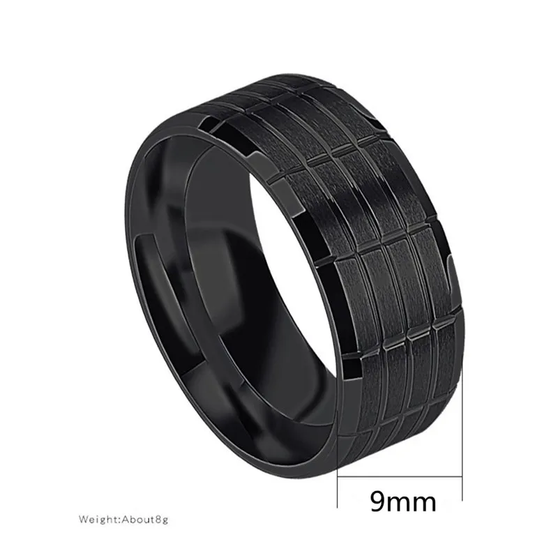 

New 9mm Wide Engraving Punk Men's Rings 316 Stainless Steel Tyre Shape Biker Rock Rings Men Black Silver Color Jewelry Wholesale