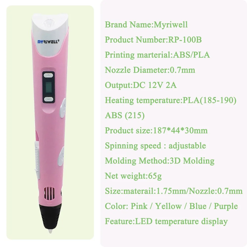 Myriwell 3d Ручка для печати led/ЖК-экран принтер рисования игрушки + 100 м нити