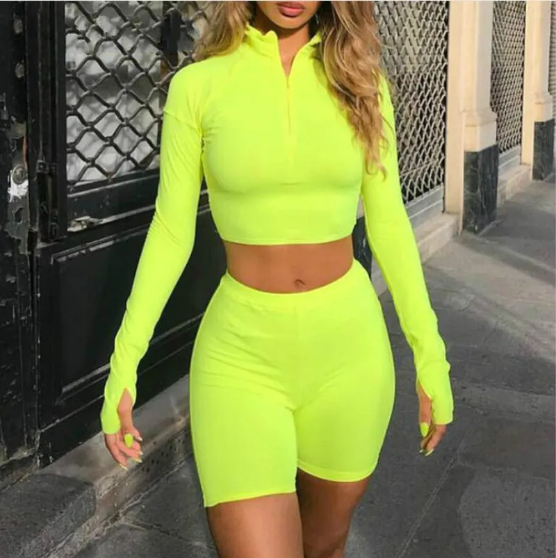 Комплект из двух предметов флуоресцентный зеленый топ шорты костюм сексуальная