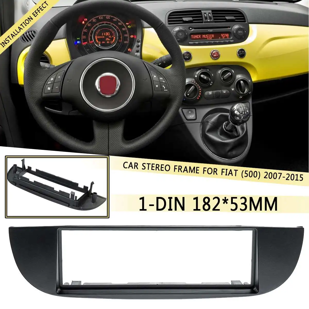 1 DIN Car DVD/CD Radio Stereo Frame Facia Panel Trim Adapter Dash kit For Fiat(500) 2007 2008 2009 2010 2011 2012- 182x53mm