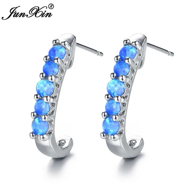 Женские милые серьги гвоздики в стиле бохо с пятью камнями серебряные белого и