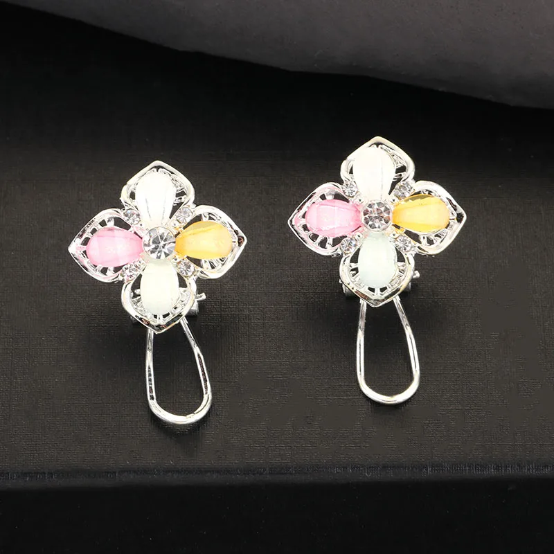 Fresh Four-leaf Clover Earring Women White Crystal Jewelry Silver Alloy Ear Stud Wedding Engagement Earrings Christmas Gifts | Украшения и