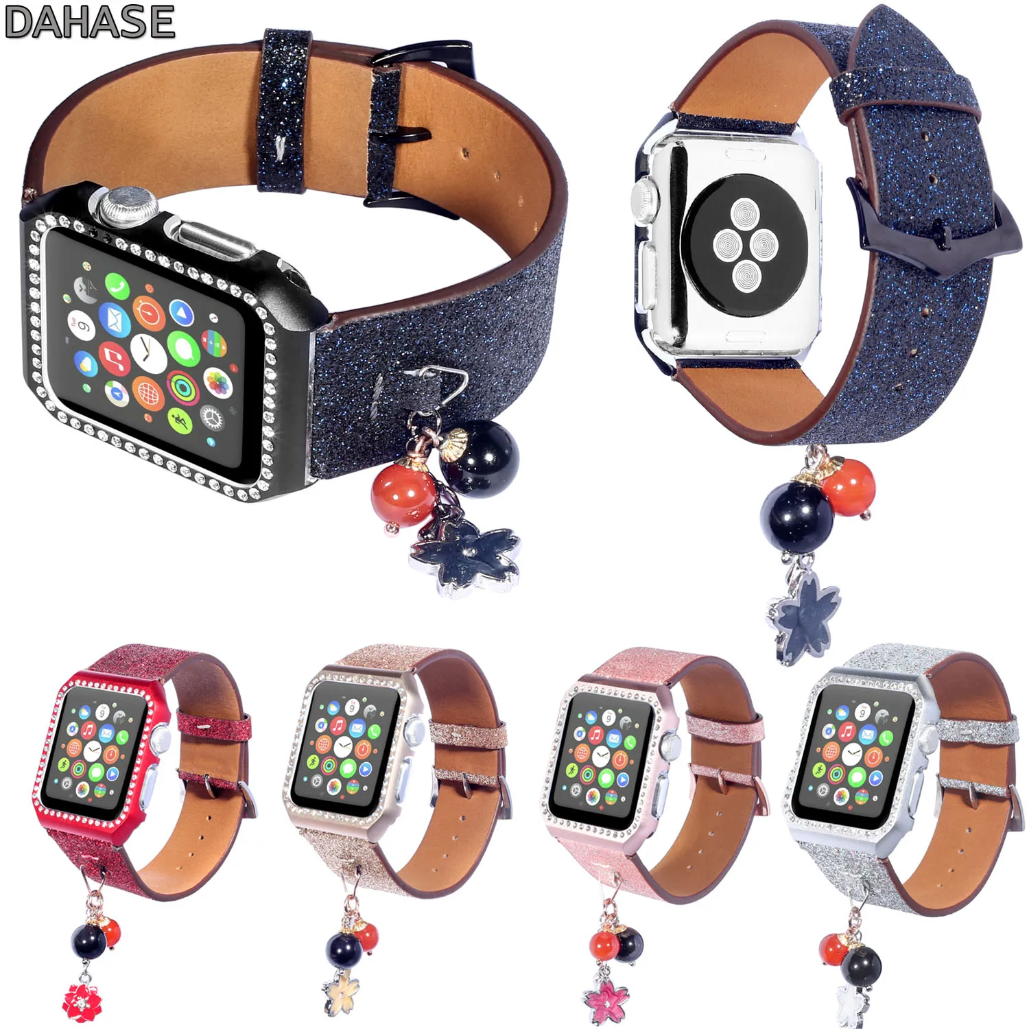 Кожаный блестящий ремешок DAHASE для Apple Watch Band украшение браслета серии 1/2/3 чехол со
