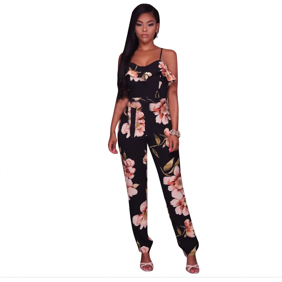 RICHIETRADE Floral Print Women Jumpsuits 2017 New Summer Ruffles Woman Romper Casual Backless European Style Womens Jumpsuit Женская