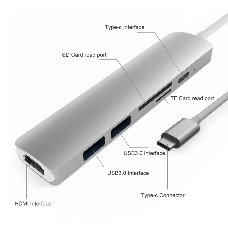 Многофункциональный концентратор типа C для MacBook Pro Thunderbolt 3 USB 1 Type с SD/Micro SD