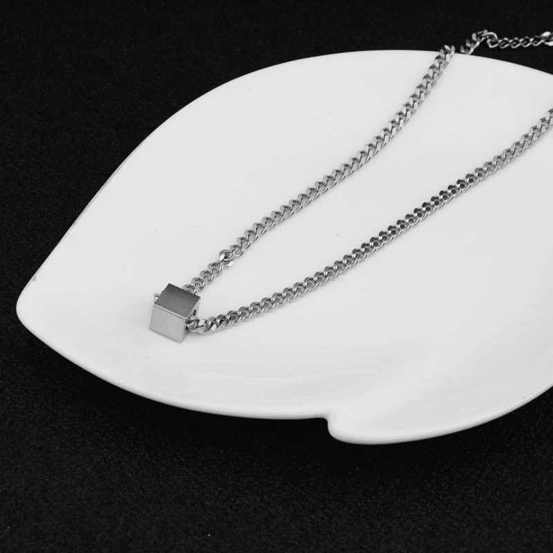Women Men Stainless Steel Necklace Long Chain Square Box Pendant Sweater Punk Necklaces Unisex Choker Boys Girls Rock Hip Hop