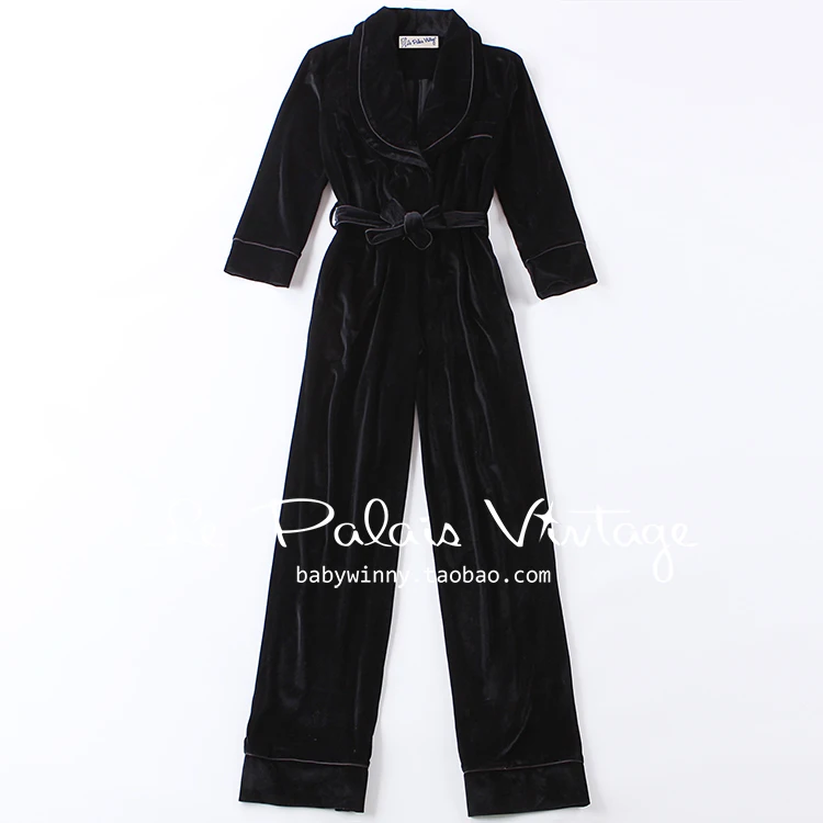 Женский винтажный черный вельветовый Облегающий комбинезон с длинным рукавом 50