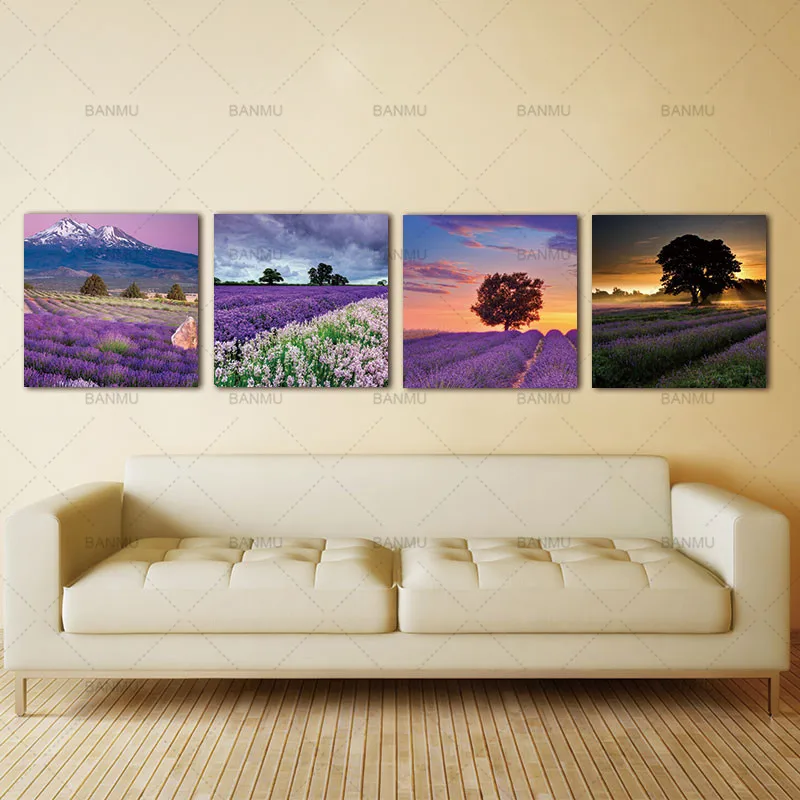 4 шт. настенные картины с изображением лаванды|art print|landscape paintingpainting canvas |