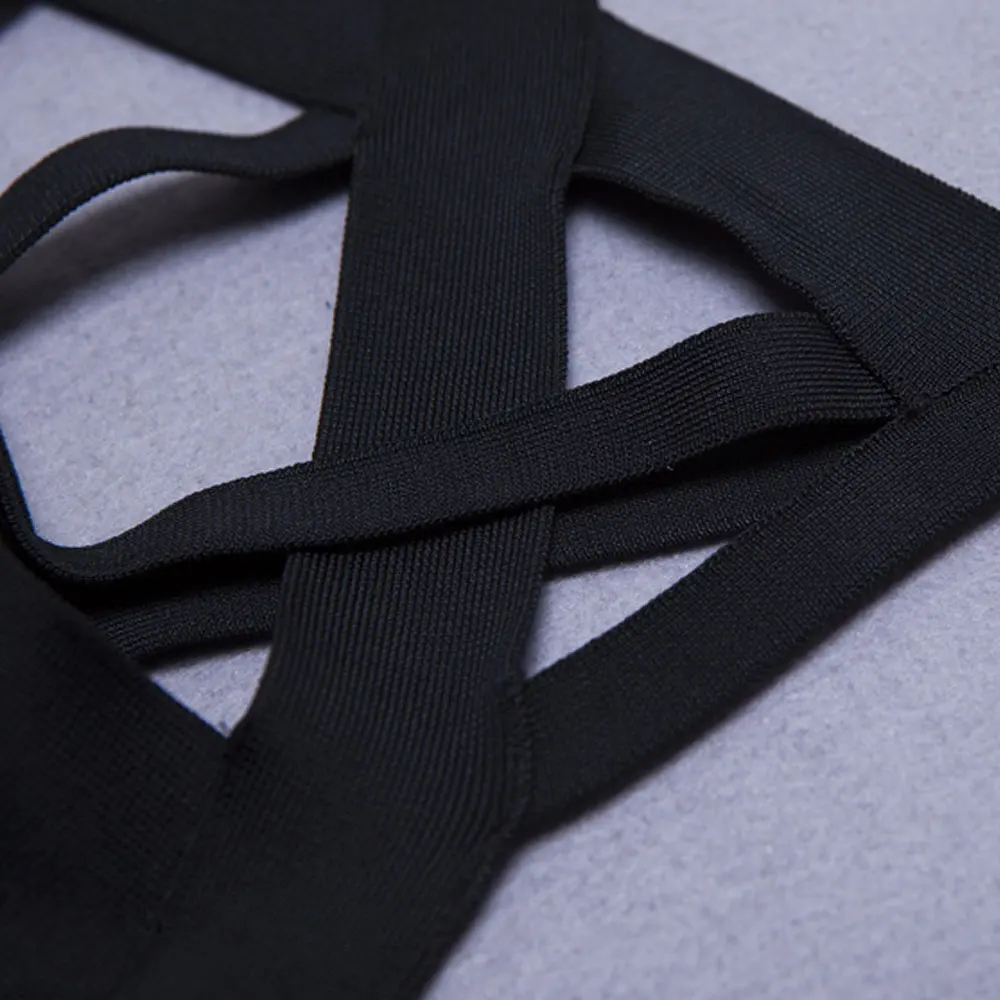 

black strappy hollow out 2020 wholesale new knitted sexy short rayon bandage top