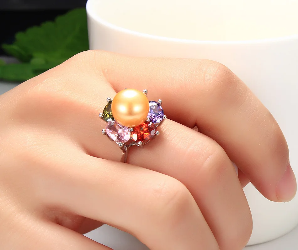 Красочные натуральные пресноводные жемчужные свадебные кольца удивительная