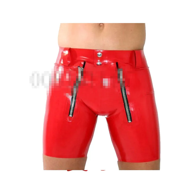 Latex Rubber Gummi Short Pants Red Sports Tight Shorts with Zipper Size XXS~XXL |