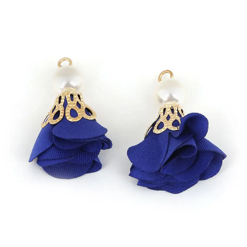 Royal Blue 10 шт. Модный жемчужный цветок застежка кисточка Шарм Для DIY серьги ожерелье браслет брелок для мобильного телефона ювелирных изделий - Цвет: Royal Blue