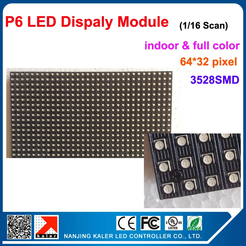 

kaler Indoor P6 1/16 Scan RGB color LED module 384*192mm 64*32 pixels for led sign board running message LED sign board