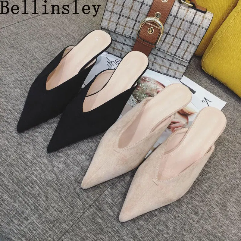 Женские босоножки без задника Bellinsley летние шлепанцы из искусственной замши на