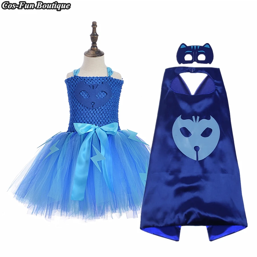 [Masked LITTLE HERO][Cat kid] Cos Girl Tutu Dress Set Hero Costume Kid Princess Fluffy Gauze Blue Birthday Party Outfit | Детская одежда