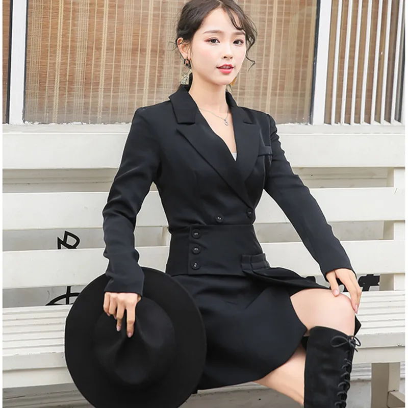 Женский офисный комплект из 2 предметов повседневная черная облегающая