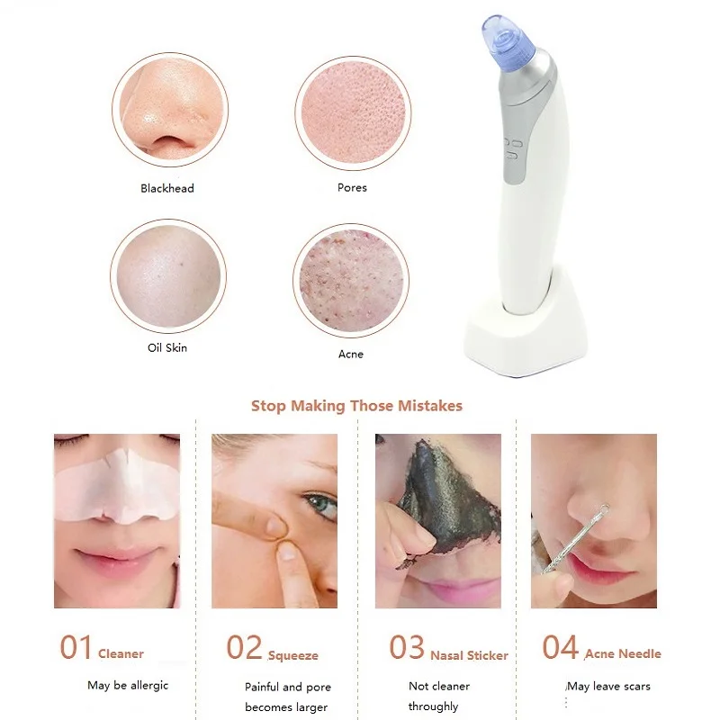 

vacuum Pore Cleaner Blackhead Remover with 4 Heads For Skin Diamond Peeling Dermabrasion & Facial Massager