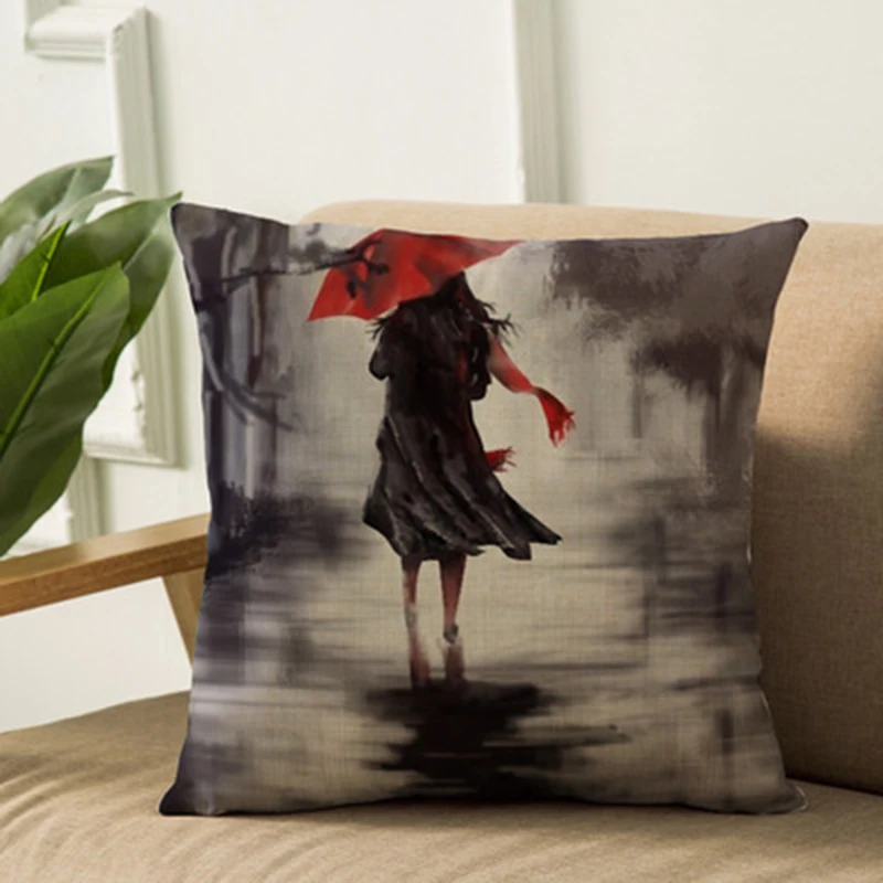2019 европейская серия красных зонтиков наволочка из льна и хлопка красивая