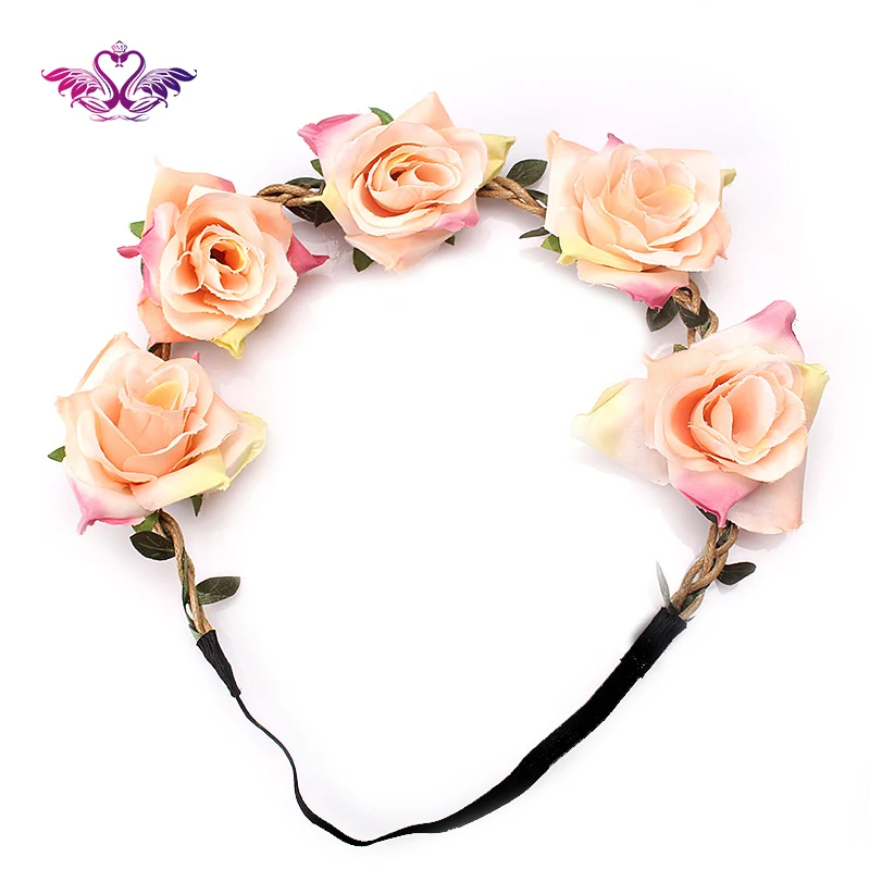M MISM Bridal Wedding Roses Headband Summer Bohemia Flowre Hair Band Beach Head Wrap Women Accessories Garland Headdress | Украшения и
