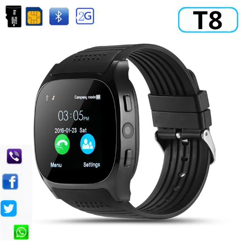 T8 Bluetooth спортивные Смарт часы с Facebook Whatsapp Поддержка камеры SIM TF карты вызова Smartwatch