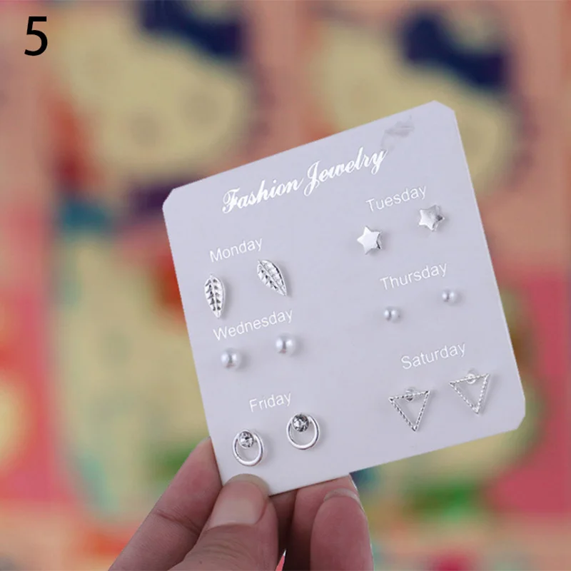 Для женщин Прекрасный Еженедельный серьги-гвоздики оптом 6 пар/упак. Brincos