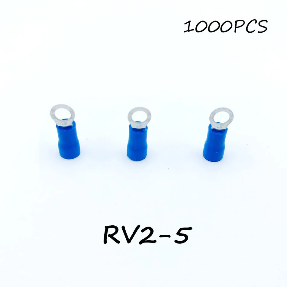 Ring Insulated Connector Terminal Block 1000PCS RV2-5 Blue Cable Wire Electrical Crimp Terminator A.W.G 16-14 Cap | Обустройство дома